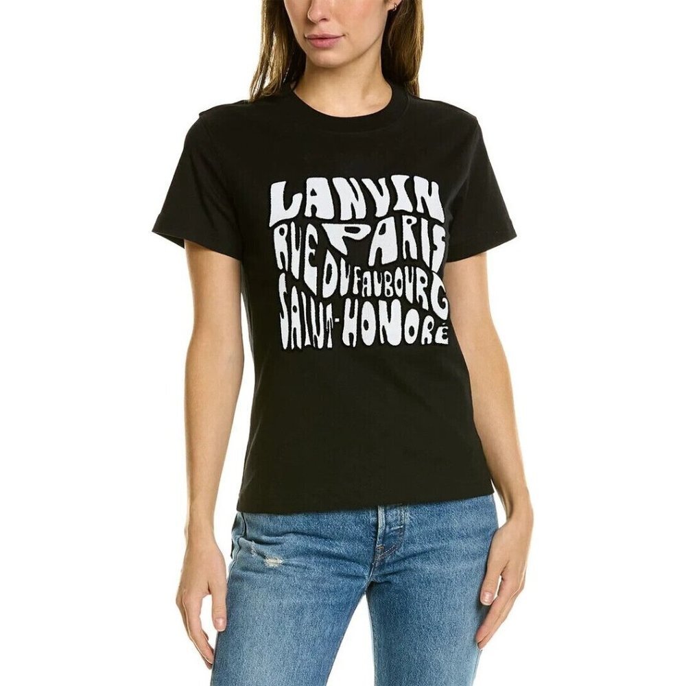 LANVIN Paris Women T-Shirt Carpeted in Black Size XS